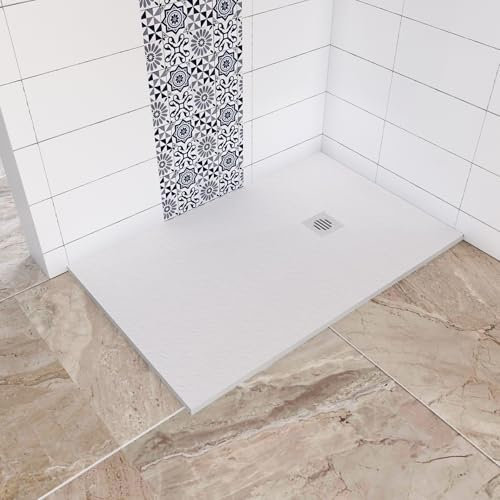 Receveur de douche blanc 120x90x3cm - Extra plat - En résine - Avec bonde d'évacuation - Grille en ABS - Bac à douche rectangulaire