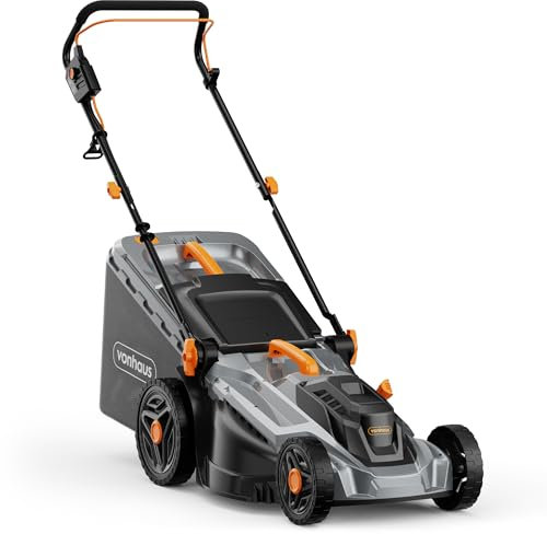 VonHaus Tagliaerba Elettrico – Tosaerba Elettrico con Filo e Sacca di Raccolta, Ampiezza Lavoro 430 mm, Manubrio Pieghevole Regolabile in Altezza, 5 Modalità, Electric Corded Lawn Mower (1600 W)