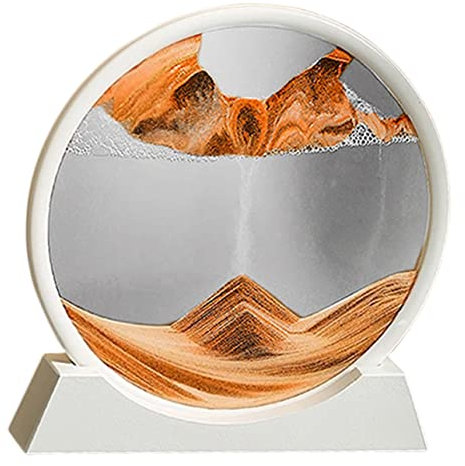 JOINPAYA 3d Sandkunstbild Beweglich Rundes Glas Dekorativ Wohnzimmer Büro Desktop Dekoration Gelb Klein