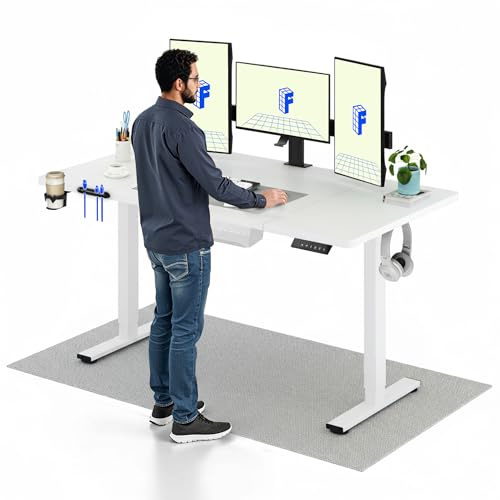 FLEXISPOT Bureau Assis Debout Électrique 160x60cm, Bureau Réglable Électrique en Hauteur avec Plateau Blanc, Table d'ordinateur avec Crochet, Fonction Mémoire, pour Bureau, Télétravail