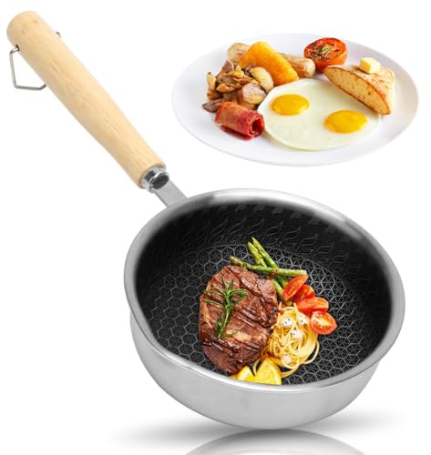 Yuragim Mini Bratpfanne Ø 13 cm, Kleine Pfanne Wabenstruktur, Tragbar Mini Pfanne Induktion Antihaft Wabenpfanne zum Kochen & Braten, Edelstahl Eierpfanne Omelettpfanne für Gasherd, Induktionsherd