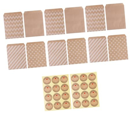 iplusmile 48stücke Teiliges Kraftpapier Tütenset Mit Aufklebern Praktische Papiertüten Für Brot Süßigkeiten Kekse Ölabweisend Für Bäckerei Party Verwendung