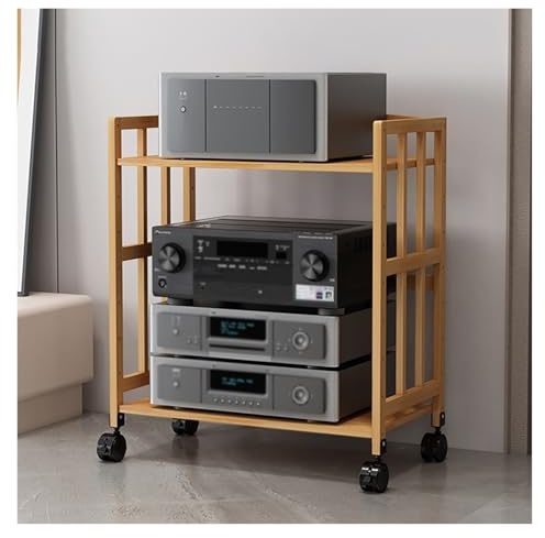 HiFi Rack Av Shelf Media Storage Cabinet, con ruote, Regolabile Scaffalatura video, Stoccaggio attrezzature stereo Rack e supporti, Mobileo-Video Scaffalatura