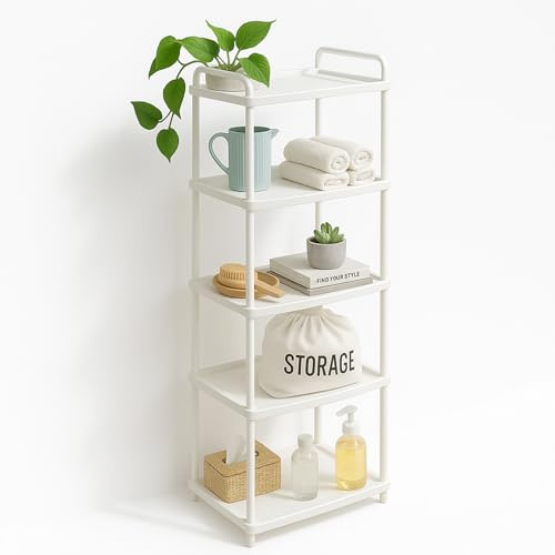 ABBAware Standregal mit 5 Ebenen - 40 x 30 x 111 cm Kunststoff weiß - schmales Regal für Küche, Bad, Keller & Abstellraum - Badezimmerregal & Kellerregal ohne Bohren - schmales Regal