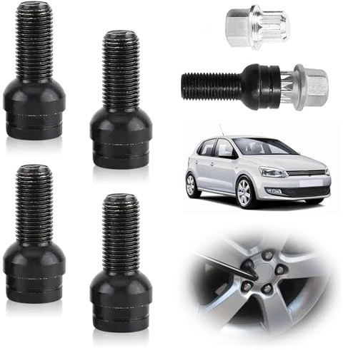 ELLECILA Locking Wheel Nuts Kit, 4Pcs M14*1.5mm Wheel Bolts & Nut Key, Car Accessories for VW Golf Sagitar Magotan
