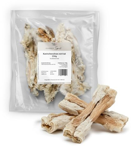 LuckyChef KnabberSpaß Kaninchenohren mit Fell für Hunde 250 g, naturbelassener Hundesnack, fettarm & proteinreich, Leckerli ohne Zusätze ideal zur Belohnung & Zahnpflege