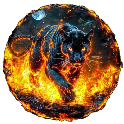 SECOGM Wooden Puzzles for Adults - Flame Black Panther | 100 Pieces Unique Animal Shaped Wood Puzzle, High Quality Challenging Game & Gift for Boys, 8.5x7.9in