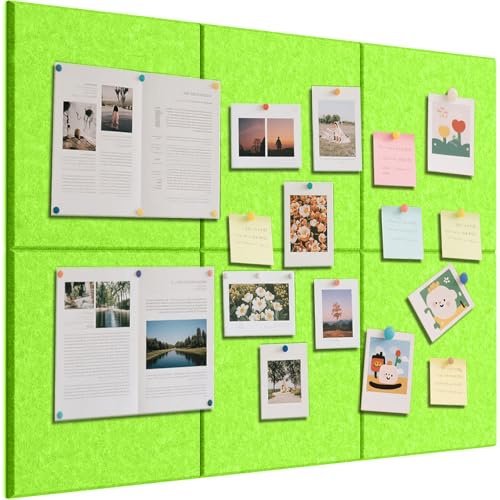 Filt anslagstavla 60 x 90 cm – 6 stycken filtanslagstavlor självhäftande 30 x 30 cm Memo-brädor, bulletinboard, väggdekoration (fruktgrön)