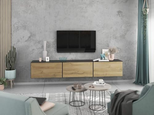 moebel-dich-auf Lowboard VARIANTO 4, Schrank Set, anthrazit matt/Evoke Eiche griffloses TV-Board, 3 TLG., 228 cm hängend
