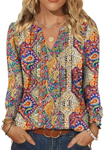 Rapbin Blouses for Women UK Long Sleeve Tops Dressy Casual V Neck Blouse Pleated Ruffle Shirts Elegant Tunics Ladies Top for Leggings
