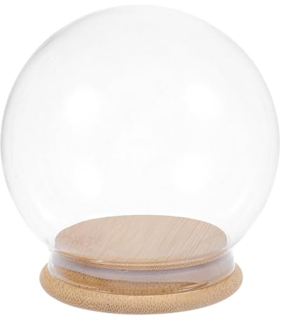 BAZEITFLOW Transparente Glasglocke Mit Bambusbasis Schneekugel-Design Staubdichte Displaykuppel Für DIY-deko Blumenüberdachung Und Kleine Pflanzen Elegante Tischdekoration Glaskuppel