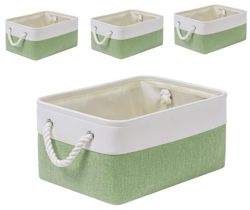 SOCOHOME Aufbewahrungsbox Stoff,Waschbare Aufbewahrungskorb, Korbe in Würfel für Schrank Regal und Kleidung(Grün/Weiß, M, 4 Set)