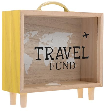 Tirelire en Bois Format Valise DIY de Bureau, Grosse Capacité | Couleur Kaki, Usage Multifonction pour Pièces et Espèces, 1 Pièce, Objet Décoratif pour Intérieur
