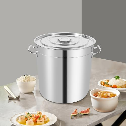WFIETN - 70 Litre Stockpot, 201 Stainless Steel Large Soup Pot, Commercial Grade 74Qt Large Stock Pot with Lid, For Stewing, Frying, And Keeping Warm With Gas Stoves, Electric Heaters, Induction Stove