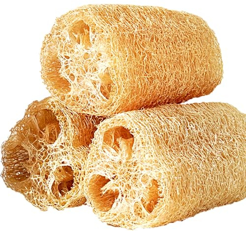 MEKLITRZ Natural Loofah Cleaning Sponge, Daily Bath Scrubbers Dishwashing Sponges, Organic Loofah Body Brush, Natural Mesh Sponge for Shower Scrubbing Kitchen Clean(3 pcs)