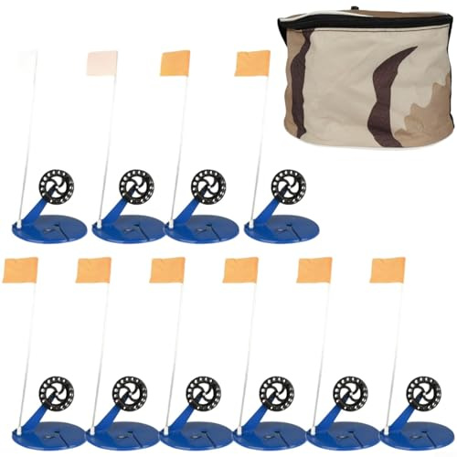 Vibsky Kit automático de banderas de pesca en hielo, juego de cubierta portátil para caña con bolsa de almacenamiento, aparejos de plástico ligero para clima frío, azul y naranja, 10 unidades