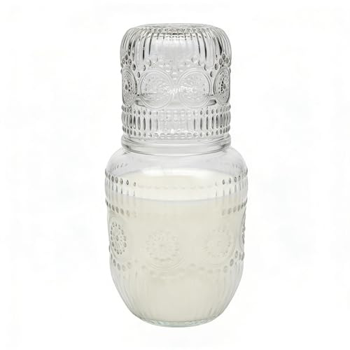 Juego de jarra de agua de vidrio para mesita de noche - Jarra de vidrio con forma de copo de nieve | Jarraa agua junto a la cama con taza con diseño vintage, uso en mesita de noche, servicio de té y
