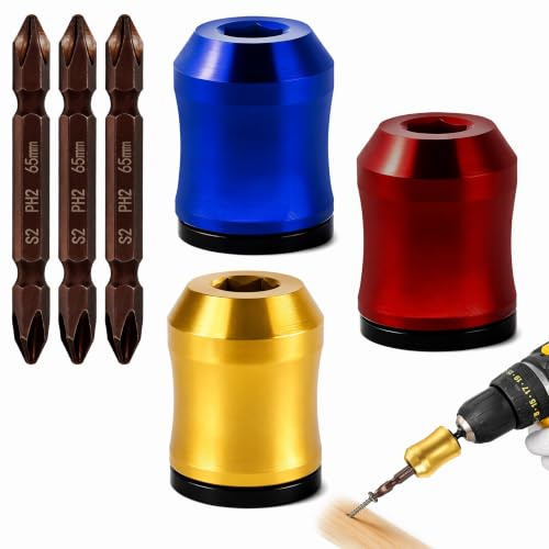 3 Pcs Magnetic Screw Ring, 3 Pcs PH2 Screwdriver Bits | Alloy, 1/4 Inch Universal Alloy Holder Magnetic Bit Holder Screw Holder for Hex Power Drill Impact Driver DIY Repair