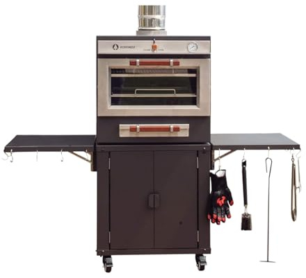Forno barbecue professionale a brace e carbone ECO 70 INOX in acciaio inox, forno a carbone con griglia e piastra inox
