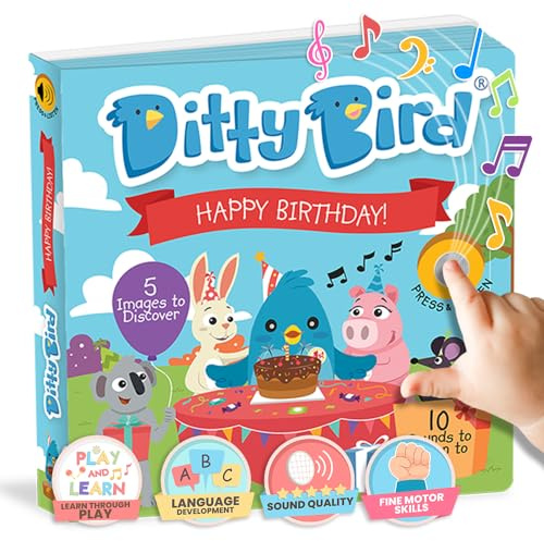 Ditty Bird - Livre Musical sensoriel bébé: Happy Birthday, fête d'anniversaire, souffler Les bougies