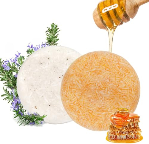 100% Natural Shampoo Bar for Hair 2 Pieces Solid Shampoo Soap for Treated Dry Damaged Hair Vegetarian Plant Essence Helps Stop Hair Loss and Promotes Healthy Hair Growth 4.2oz (Honey & Rosemary)
