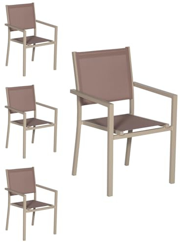 Happy Garden Lot de 4 chaises empilables en Aluminium et textilène Taupe