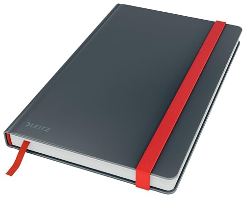 Leitz liniertes Hardcover Notizbuch A5, 80 Blatt, 160 Seiten, 100 g/m² Papier FSC-zertifiziert, Soft Touch, Handlich, ideal für Büro, Schule, Studium, als Journal Buch, Grau, Cosy-Serie, 44810089