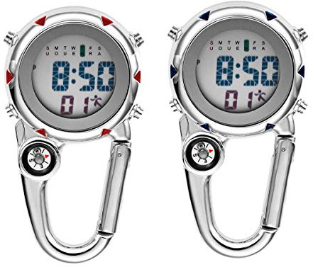 JewelryWe digital fickur med karbinhake karbinhake fickur bältesklämma klocka för läkare, sjuksköterskor, 2pcs, utilitarian