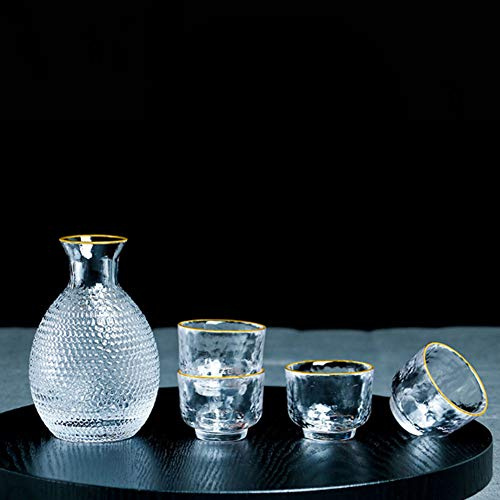 TONGTONG Set di bicchieri da sake giapponesi in vetro, design tradizionale dipinto a mano, bicchieri in ceramica, bicchieri da vino, set – motivo martellato