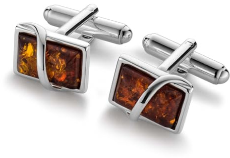 STERLL Gemelos De Hombre En Plata Con Ámbar Presentados En Caja De Regalo