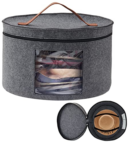 Bestcool Caja de Almacenamiento de Sombreros con Tapa, Cajas de Sombreros Emergentes de 17 Pulgadas de Diámetro para Mujeres y Hombres Caja Organizadora de Sombreros de Viaje Redonda Plegable (Gris)