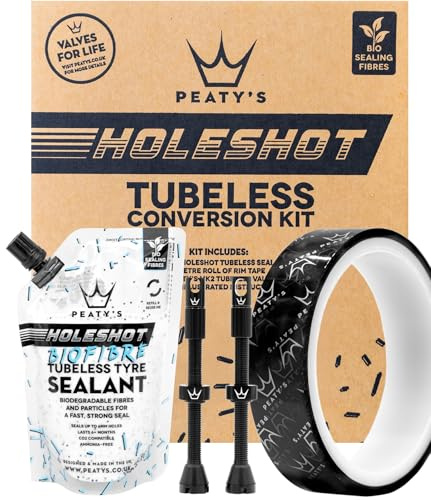 Peaty's Tubeless Wheel Conversion Kit - Road & Gravel - 23 mm Tape / 60mm Valves / 1x 120ml Holeshot Biofibre Sealant Pouch,Black