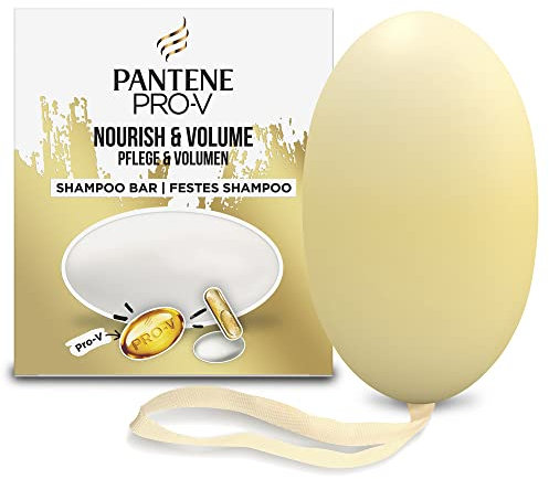 Pantene Nourish & Volume Vegan Shampoo Bar with Pro-vitamins, Solid Travel Toiletries for Damaged & Dry Hair (70G) Rich Lather, 97% Natural Origin, Cruelty Free & Recyclable Box