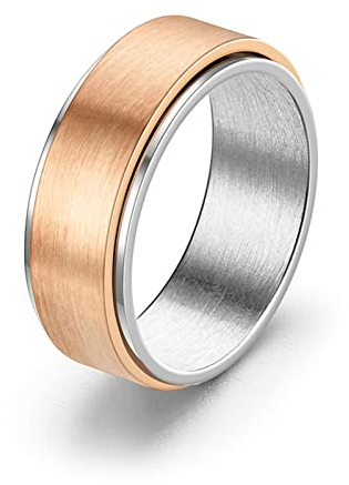 KnSam Schmuck Trauringe Gold Edelstahl, Spinner 8MM Matt Anxiety Ringe, Rose Gold Dekompressionsringe, Ringe Größe62 (19.7)