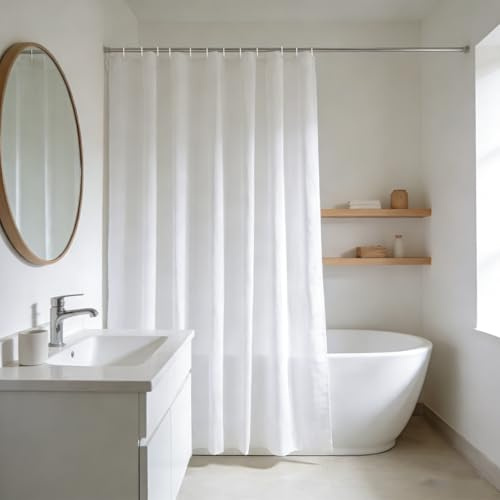 YISURE Duschvorhang Badewanne Weiß Textil 180x220 lang Anti schimmel | Badvorhang Stoff Waschbar Polyester Duschvorhänge mit Magnet für Badezimmer, mit Metallösen, Breite 180 x Höhe 220cm