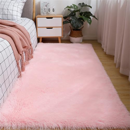 Treer Alfombra de Pelo Largo para Salón, Alfombras Dormitorio Modernas, Alfombra Shaggy Pasillo Grandes Antideslizante, Esponja Alfombra área para Habitacion (Rosa,100x120cm)