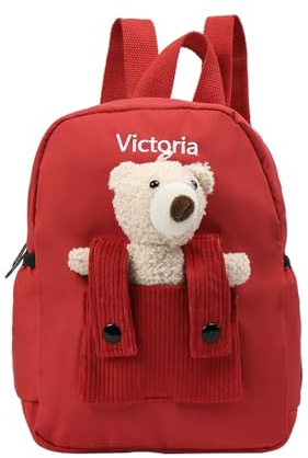 Grovjewfit Personalisierter Kinderrucksäcke Kinder Rucksack Mit Name Mädchen Schulrucksack Teenager Jungen Backpack Süße Teddybär Geschneke Für Mädchen Kinder Boy (Rot)
