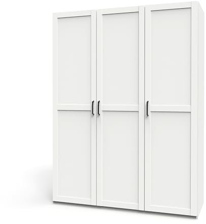 MUEBLES PITARCH Armario Dormitorio Ropero 3 Puertas Molduradas 1 Barra, 1 Altillo y 3 Estantes, Blanco, 200x150x55cm (Alto x Ancho x Fondo), Moderno, Colección Coimbra