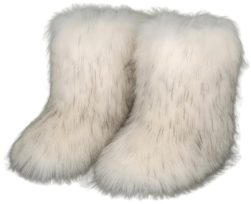 FQLGJMY Faux fourrure fourrure bottes de neige femmes hiver fuzzy chaussures mousseuses daim chaud mi-veau confortable extérieur chaussures de mode plates