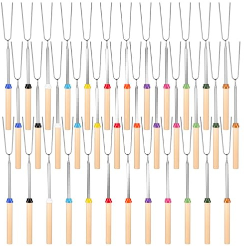 36PCS Marshmallow Roasting Sticks Bulk, 32 Inch Long Extendable Forks Smores Skewers for Smores Hot Dog Fire Pit Skewers Accessories Campfire Marshmellow Cooking Camping