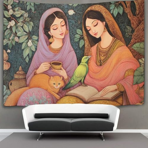 kaiyun Pintura persa Tapiz Para Colgar En La Pared,Dos hermosas mujeres Tapices Arte De Pared Estético Decoración Del Hogar Para Sala De Estar Dormitorio 100cmx150cm