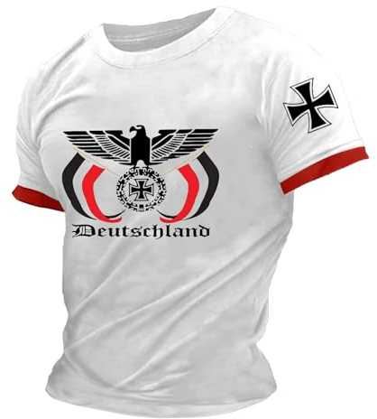 T Shirt Uomo Cotone Casual e confortevole Maglietta da uomo con scollo rotondo e maniche corte nello stile del carro armato di tigre tedesco della seconda guerra mondiale, bianco, XL