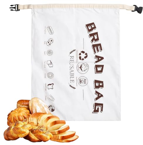 Extra Large Reusable Bread Bag for Homemade Bread, 43 x 32 cm Sourdough Loaf Pouch with Removable TPU Liner and Side Buckles for Kitchen and Picnics