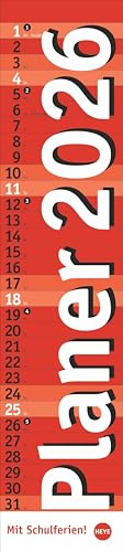 Langplaner, rot 2026: Praktischer Streifenkalender fürs Büro. Länglicher Wandkalender mit genug Platz zum Eintragen. Terminkalender 2026. 11 x 49 cm (Bürokalender Heye)