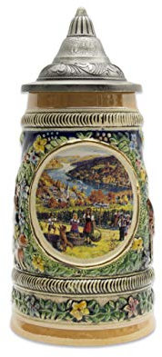 0.55 L | OktoberfestHaus Herbst (Fall) In Germany Beer Stein With Lid (#3 In Collection of Four Steins) Collectible Beer Steins and Inspired by Germany Beer Mugs