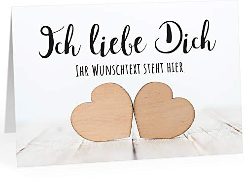 Große Ich Liebe Dich XXL-Karte zum Aufklappen (DIN A4) PERSONALISIERT - Holz Herz 2 - mit Umschlag/Edle Design Klappkarte/Geburtstag/Valentinstag/Extra Groß/Gutschein