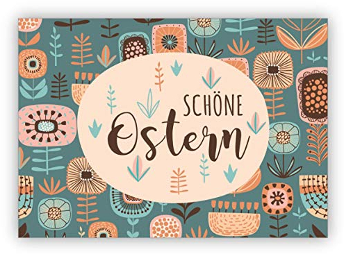 4 Klappkarten Wunderschöne folklore Osterkarte mit Retro Blumen: schöne Ostern - zum Osterfest • fröhliches Ostermotiv als Oster Grüße im Set mit Umschlägen zum Osterfest als Geschenkkarte