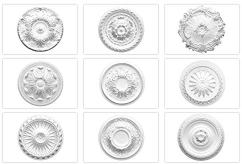 MARBET DESIGN Stuckaturrosett av EPS frigolit – takrosett silver, dekorativt element, stuck (R-17 Ø 28 cm) väggdekoration vardagsrum tak polystyren rund