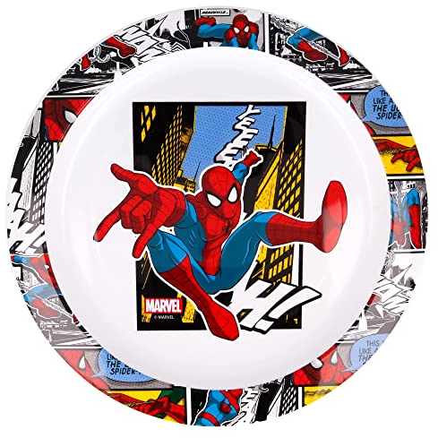STOR Assiette Originale Marvel Spiderman pour Enfants, réutilisable, Passe au Micro-Ondes et Facile à Nettoyer