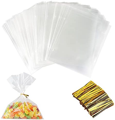 Powmag 200x Buste Trasparenti, Sacchetti per Alimenti, Centimeters Bustine Cellophane Trasparenti OPP Sacchetto per Biscotti Dolci Torte Caramelle Cupcakes al Cioccolato Lecca (15x20 cm)